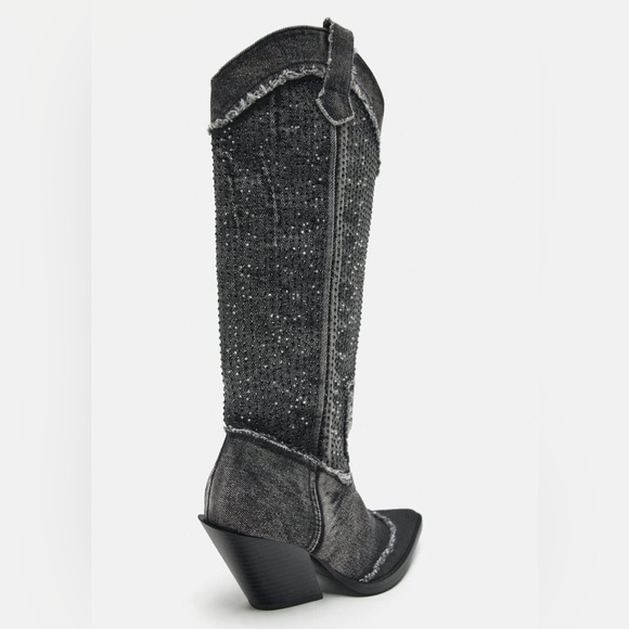 Zara Rhinestone Denim Cowboy Boots - Picture 5 of 10